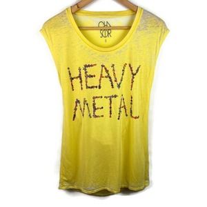 Chaser Tank Top Womens Small Yellow Heavy Metal Tee Sleeveless Shirt